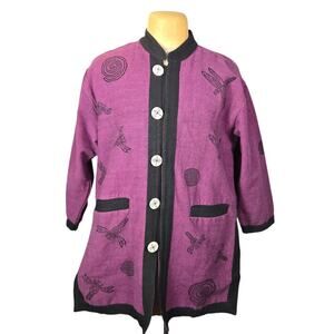 Vtg Venus Imports Purple Dragonfly Jacket Nepal Artsy Boho Art to Wear 90s Y2K